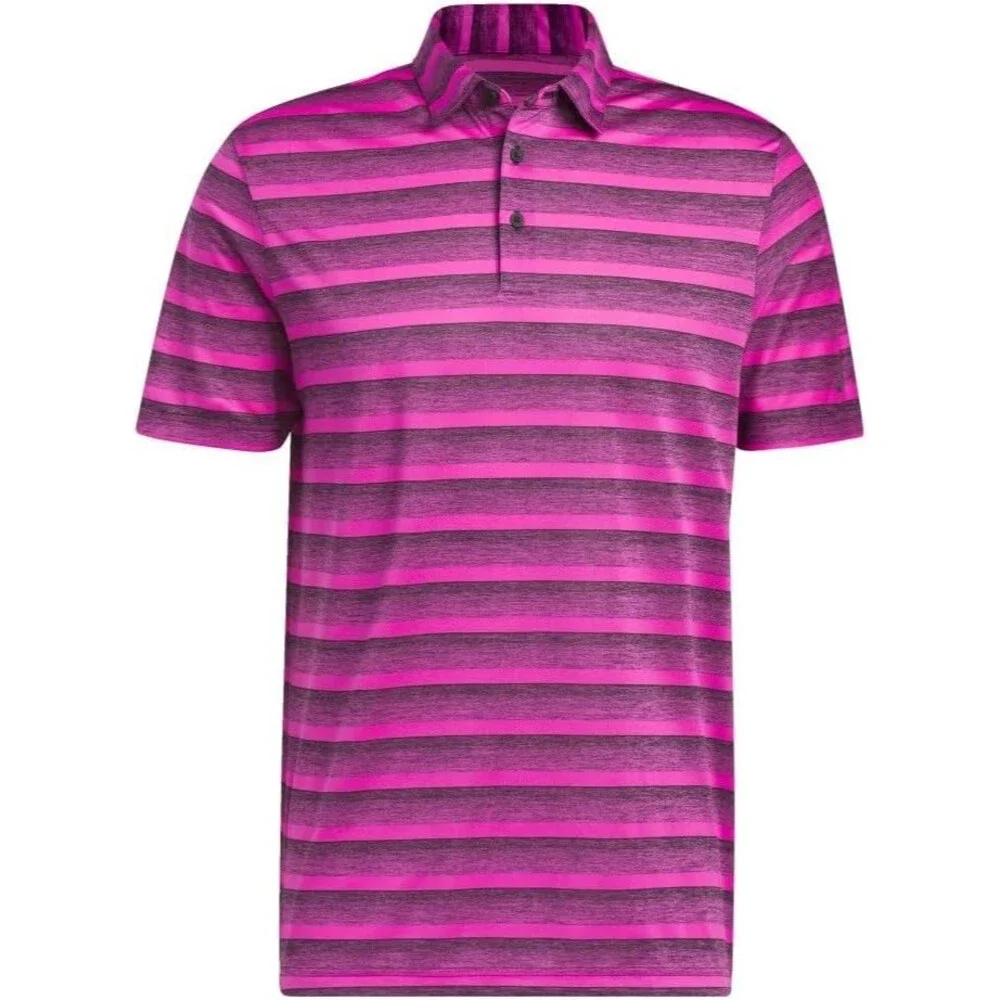 adidas Men's Two Color Stripe Polo‎ Shirt, Black/Lucid Fuchsia, Large